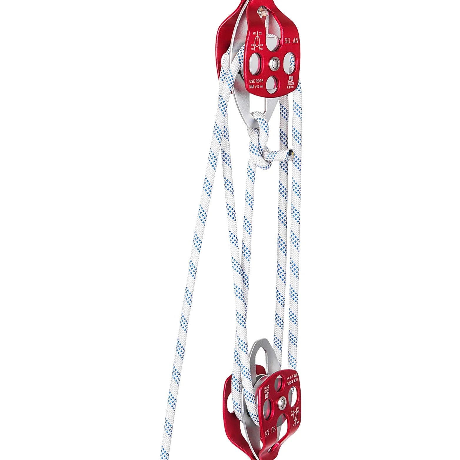 VEVOR Bozzello a doppia puleggia e attrezzatura 0,43-0,5 pollici 100-200Ft Bozzello a doppia puleggia con corda intrecciata 30-35KN 6600-7705LBS Rigging a doppia puleggia (1/2" x 200')