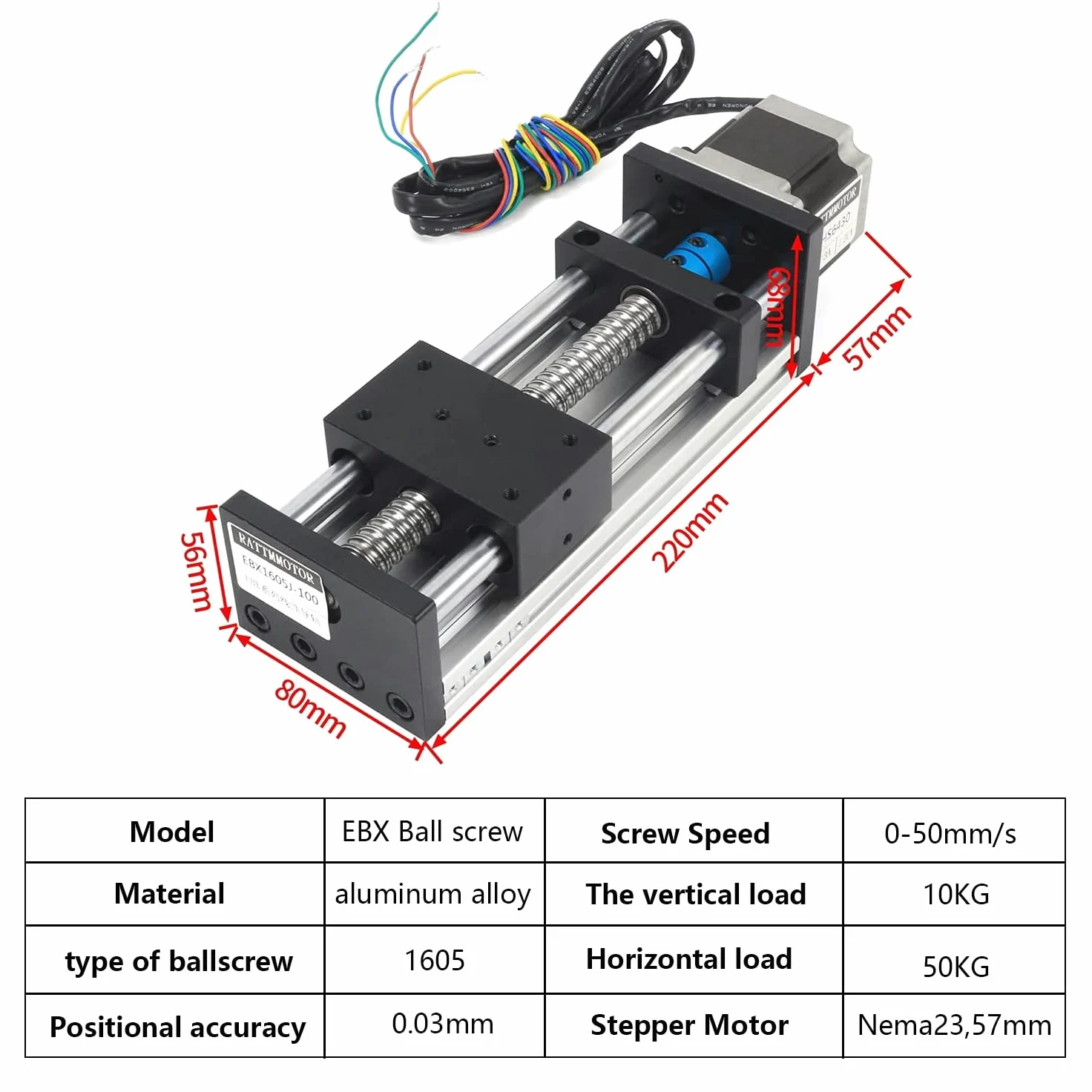 RATTMMOTOR - Guida lineare CNC, azionamento lineare con corsa effettiva di 100 mm, attuatore da banco lineare con cuscinetto a sfere e motore passo-passo Nema23 per fresatrice CNC