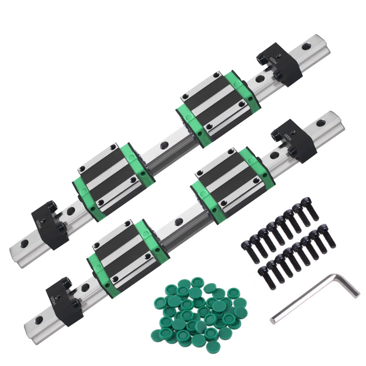 Set di guide lineari, 2 binari lineari HGR20-300 mm, con 4 blocchi scorrevoli HGW20CC + 4 blocchi di limitazione per stampante 3D CNC