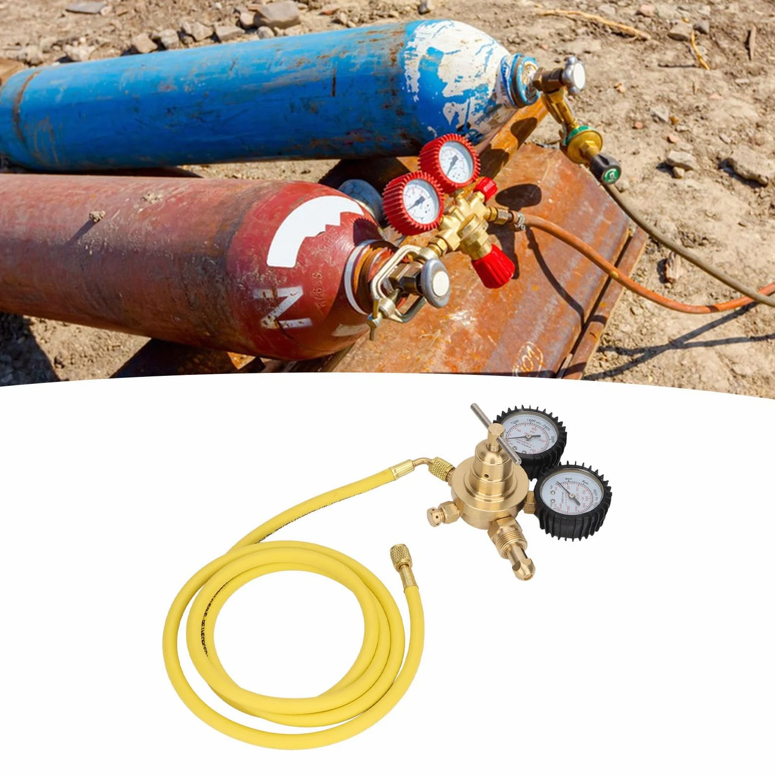 Regolatore di Azoto, Manometri di Connessione Ingresso Uscita in Ottone, 0-600 PSI con Tubo del Gas 2 M, Alta Pressione 4000 Psi/28000 KPa, Bassa Pressione 600 Psi/4200 KPa