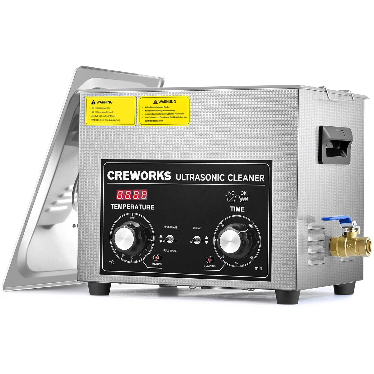 CREWORKS 10L Pulitore Ultrasuoni con 300W Riscaldatore e Timer 240W Vasca Ultrasuoni in Acciaio Inossidabile con Modalità Degas e Delicata Lavatrice Ultrasuoni per Laboratorio Utensili e Ricambi Auto