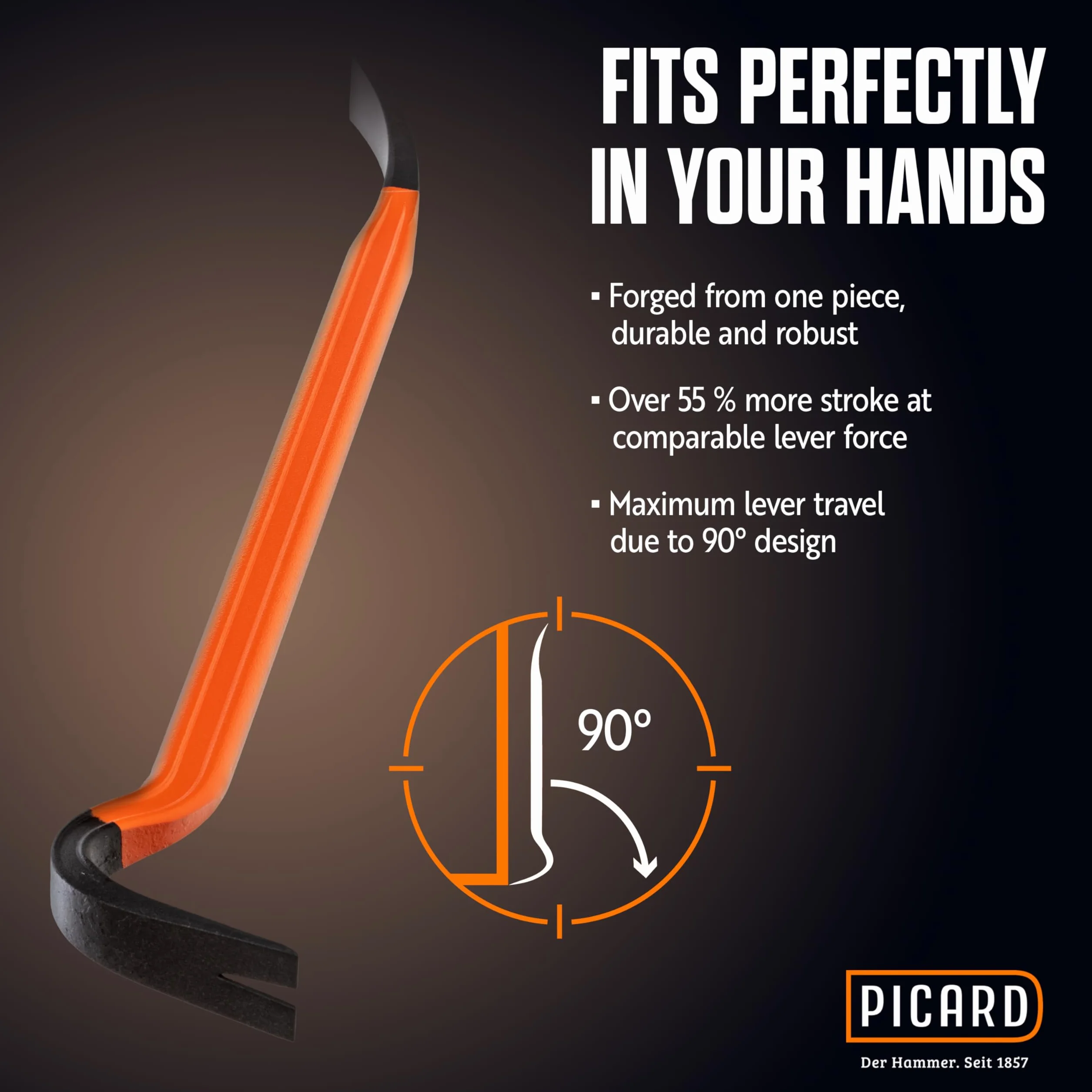 PICARD Leva chiodi BlackGiant® Bar, No. 46Z, 121 cm | Palanchino professionale in acciaio forgiato | Piede di porco compatto e ultra resistente per uso intensivo