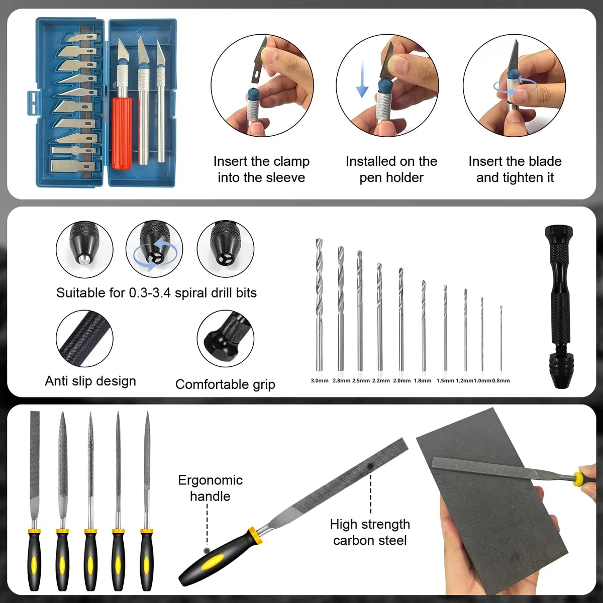 221pcs Kit di Accessori per Stampanti 3D da,Cassetta Attrezzi per Stampanti 3D,Include Utensile per la Sbavatura,Adatto allo Smontaggio,alla Pulizia e alla Lavorazione di Precisione delle Stampanti 3D