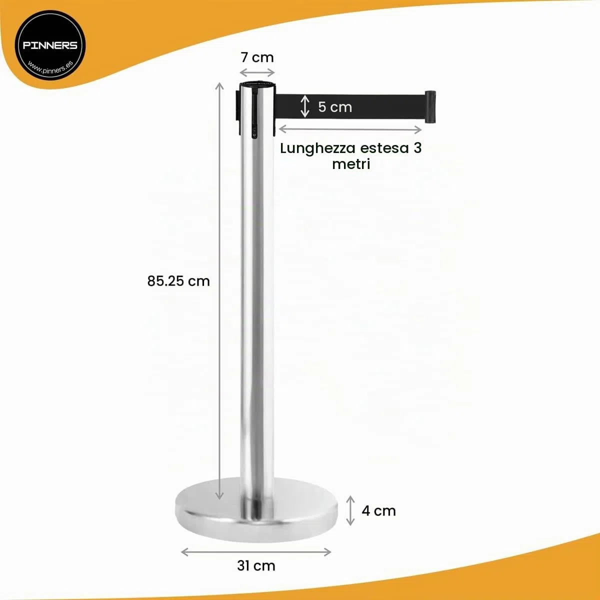 Set di Barriere Retrattili, Barriera con Nastro Estensibile 3 metri (2 unità), Pali Separatori, Nastro di Sicurezza, Nastro Estensibile Retrattile, Barriera Estensibile di Sicurezza 3m