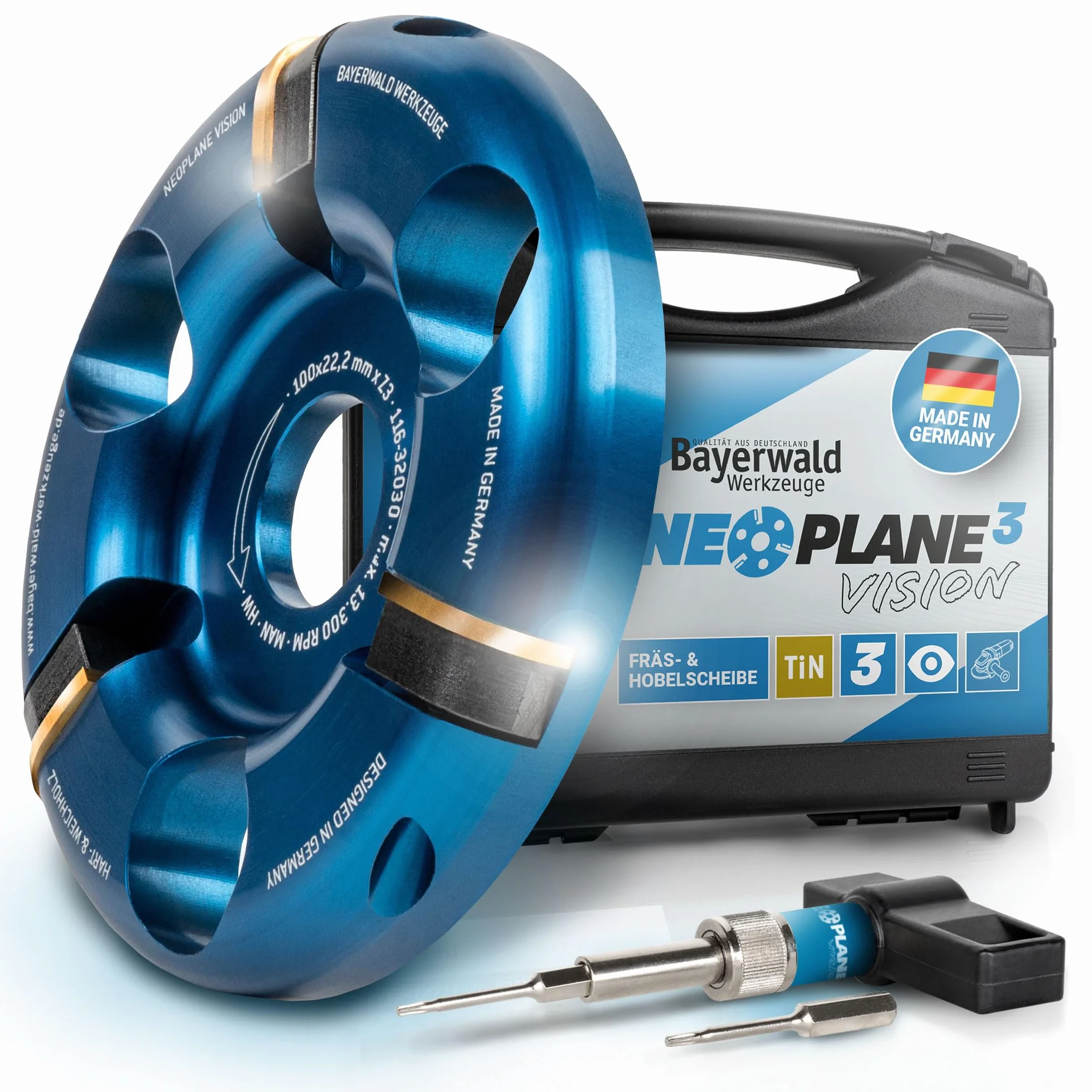Qualità tedesca Bayerwald Tools NeoPlane – Disco per fresa per legno adatto per smerigliatrice angolare – Carving con visione libera – denti HM rivestiti TiN – lunga durata