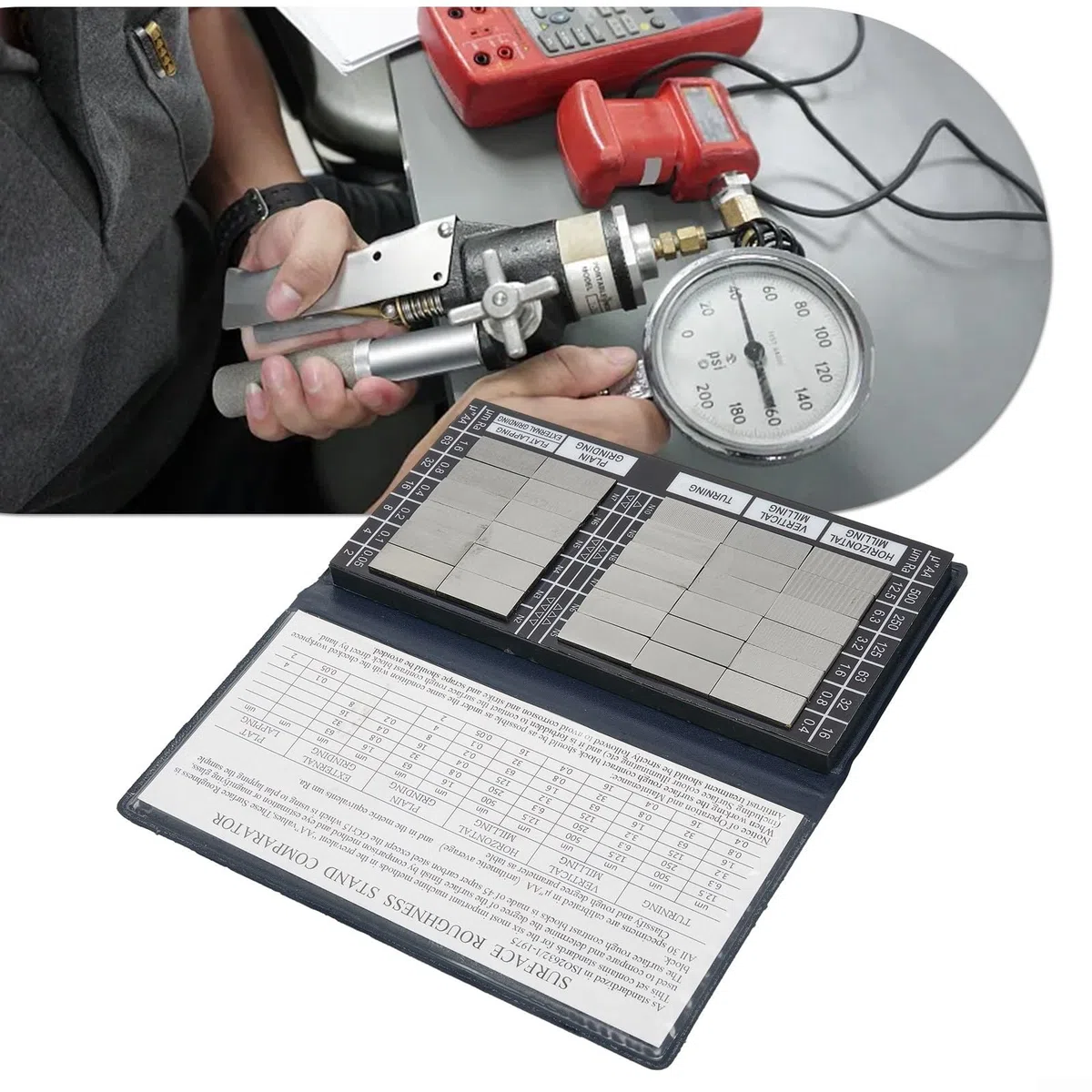 Calibro comparatore di rugosità superficiale esterna con 30 blocchi di campioni di finitura per la misurazione Ra e l'ispezione CNC della lavorazione dei metalli, include standard di lucidatura per